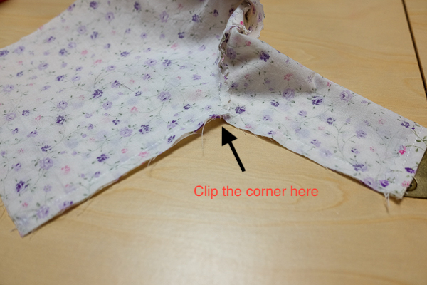 Clip the top side seam corner